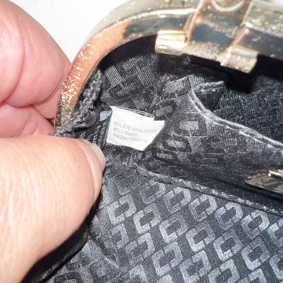 Diane Von Furstenberg Womens Metallic Gold Snakeskin Evil Eye Minaudiere Clutch - Picture 5 of 10